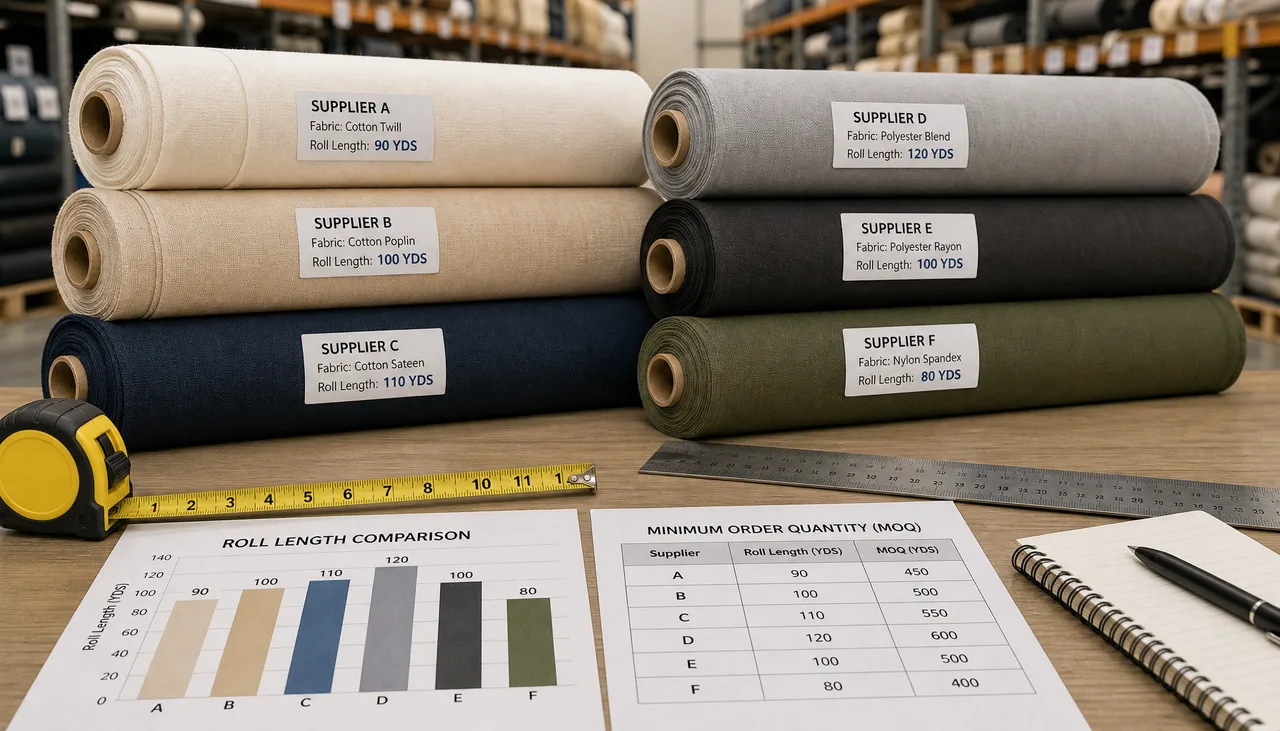 Illustration: Fabric roll lengths and cutting requirements compared for sourcing