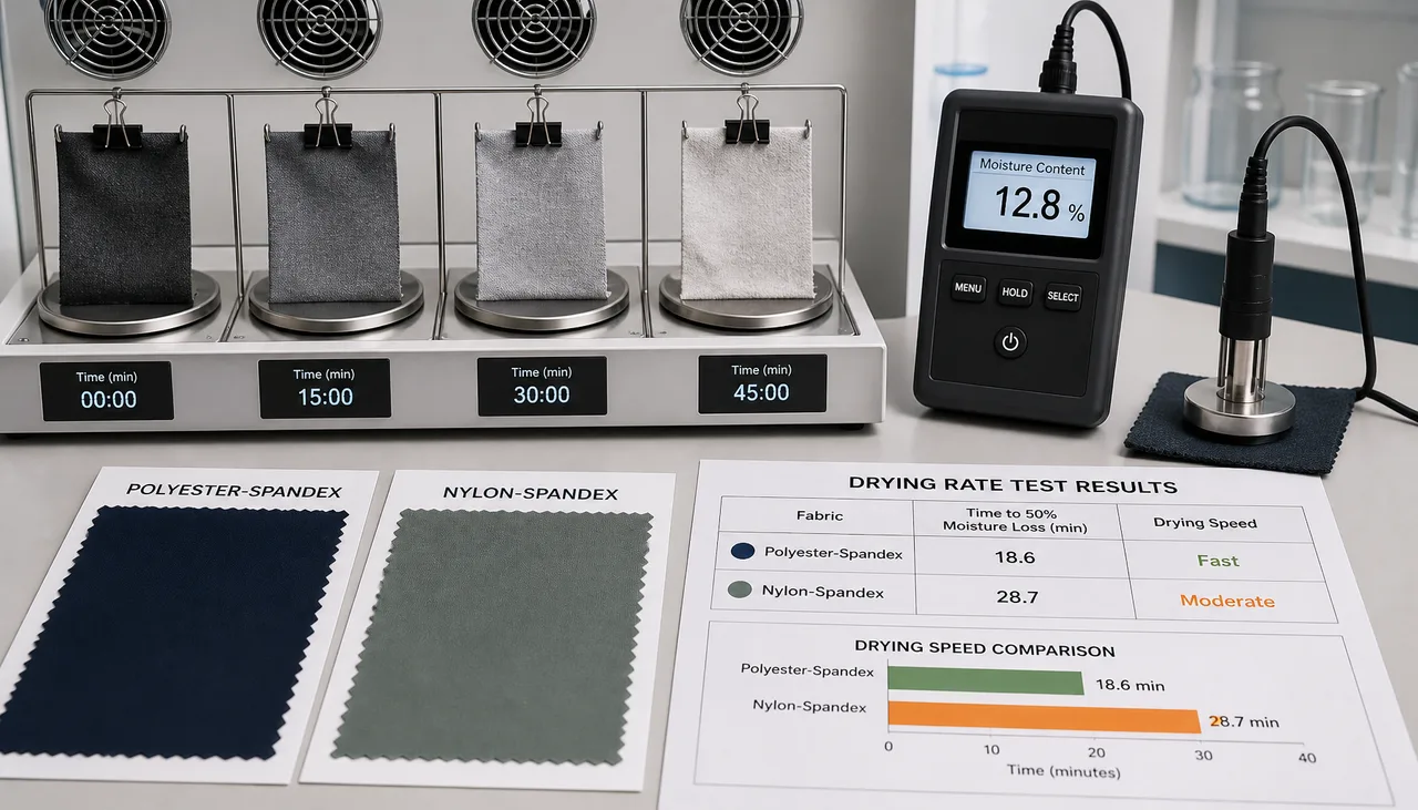 Illustration: Moisture loss from activewear fabric measured over a controlled test period