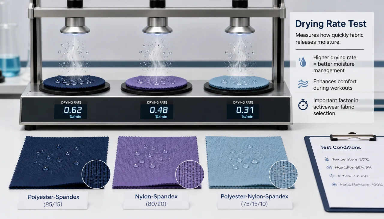 Illustration: Activewear fabric specimen prepared for a controlled drying-rate test