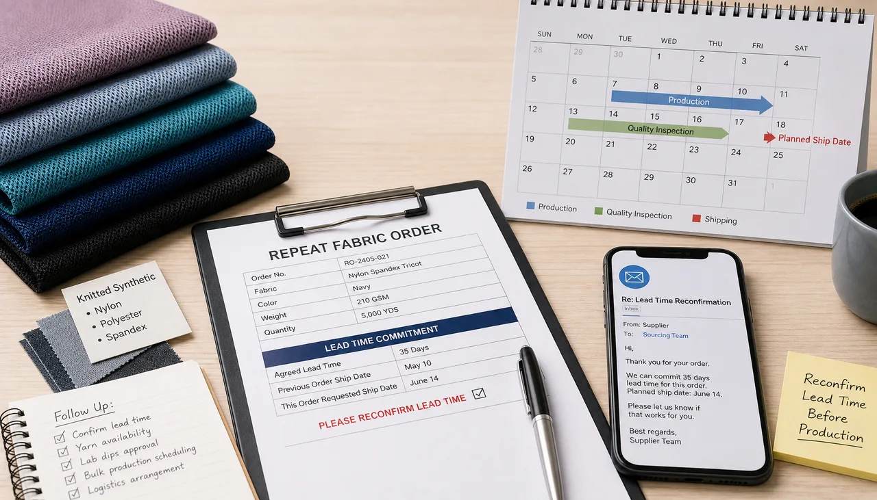 Illustration: Repeat fabric order schedule reviewed before purchase-order release