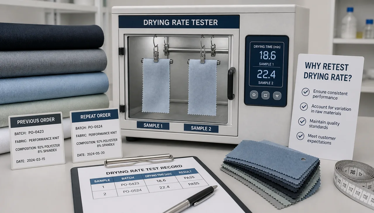 Repeat fabric lot being checked against an approved drying-rate reference