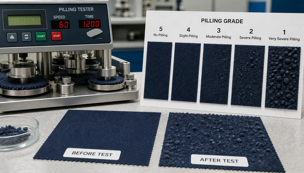 Illustration: Laboratory comparison of fabric surfaces before and after pilling exposure