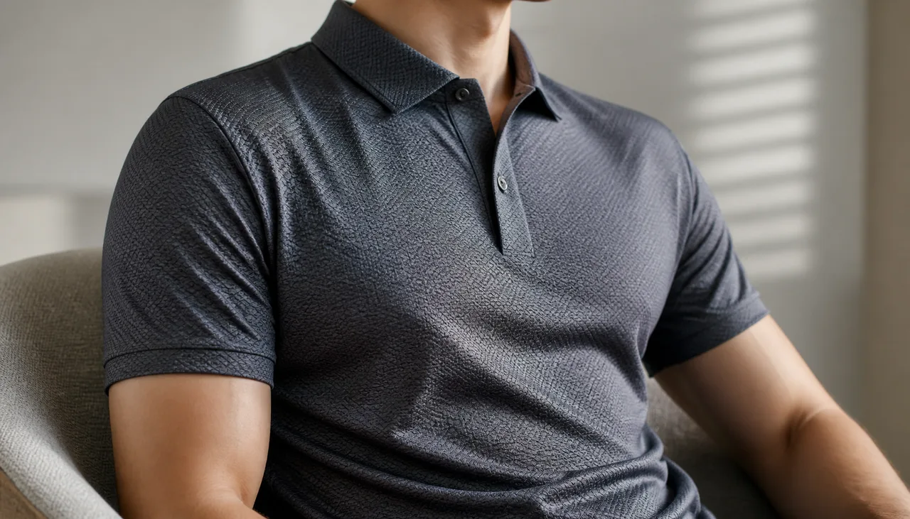 Illustration: Fish-scale knit texture evaluated for a performance polo shirt