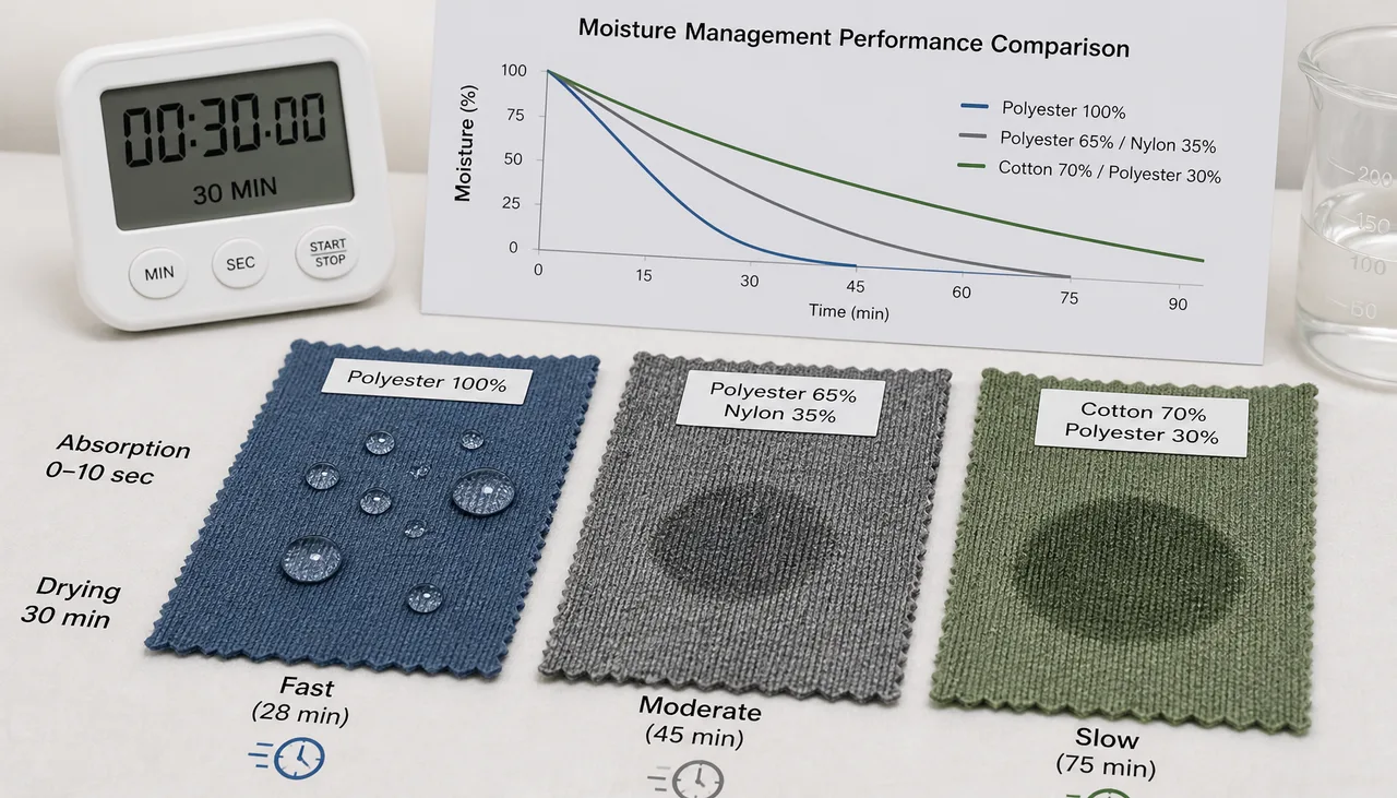 Moisture spreading across a performance-knit fabric during evaluation