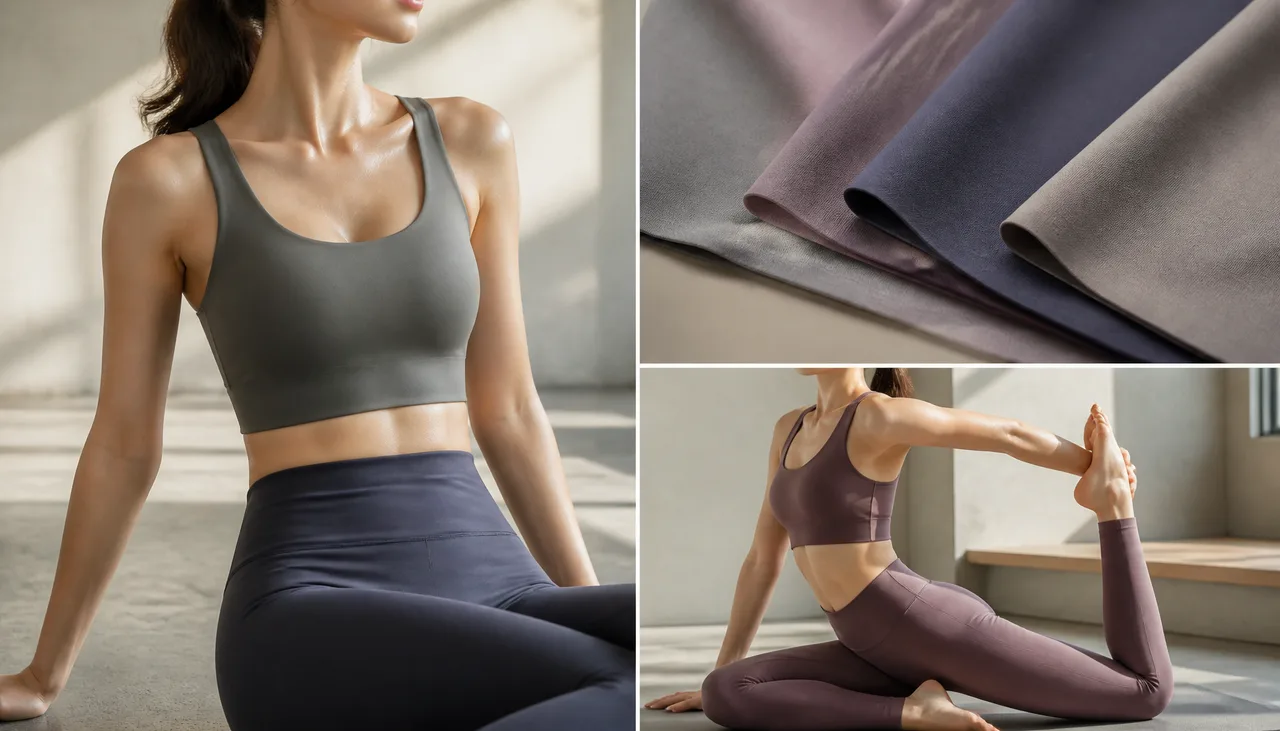 Cut edge of stretch knit fabric being evaluated for activewear