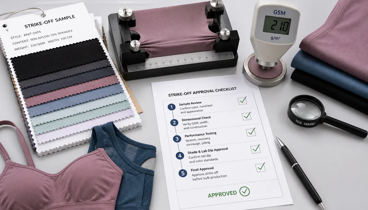 Fabric sample presented for strike-off approval