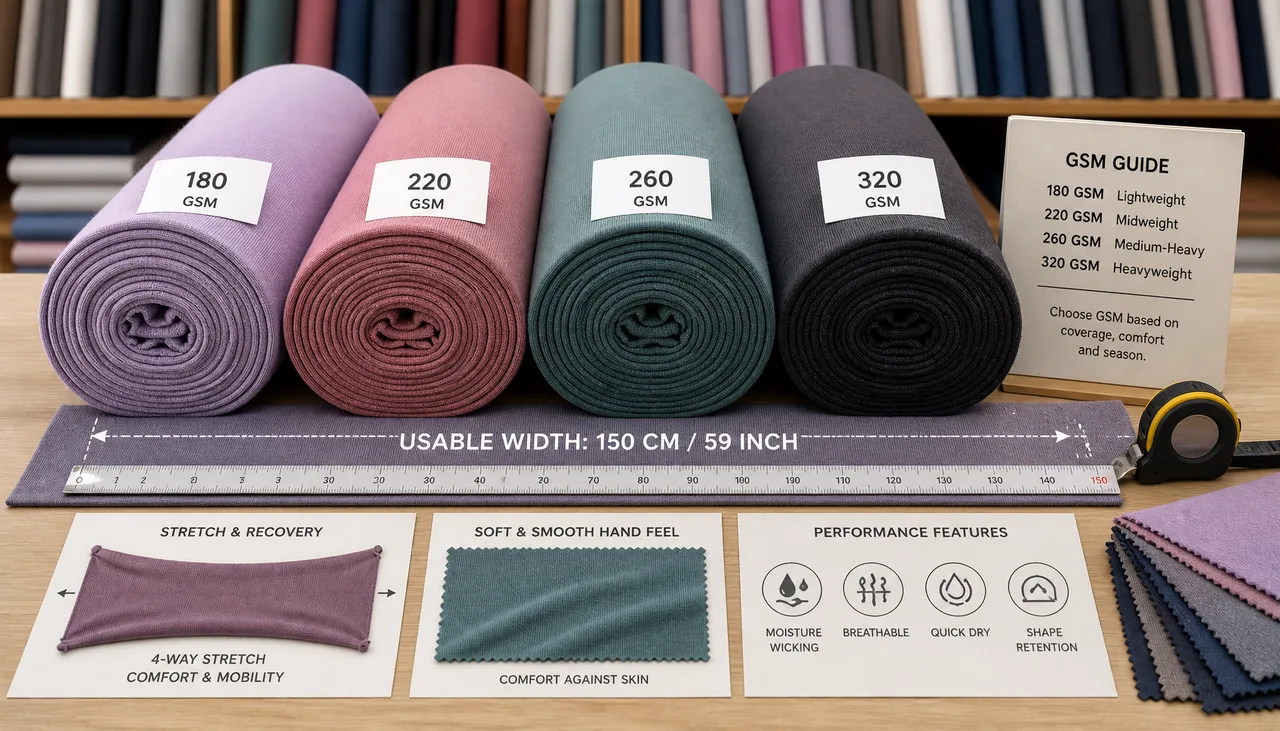 Stretch fabric sample considered for an athleisure dress