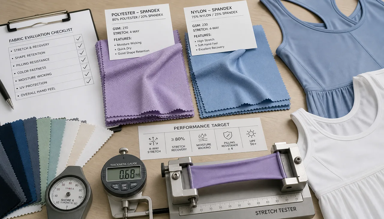 Tennis-dress fabric samples being reviewed during development