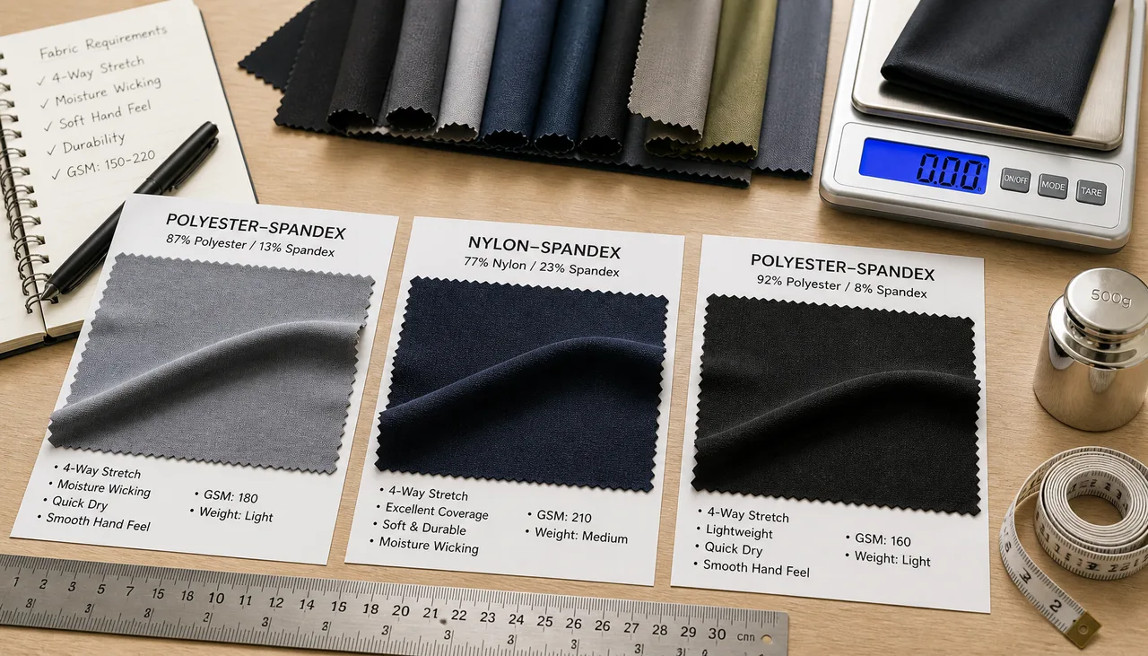 Illustration: Stretch fabric assessed for gym shorts coverage and recovery