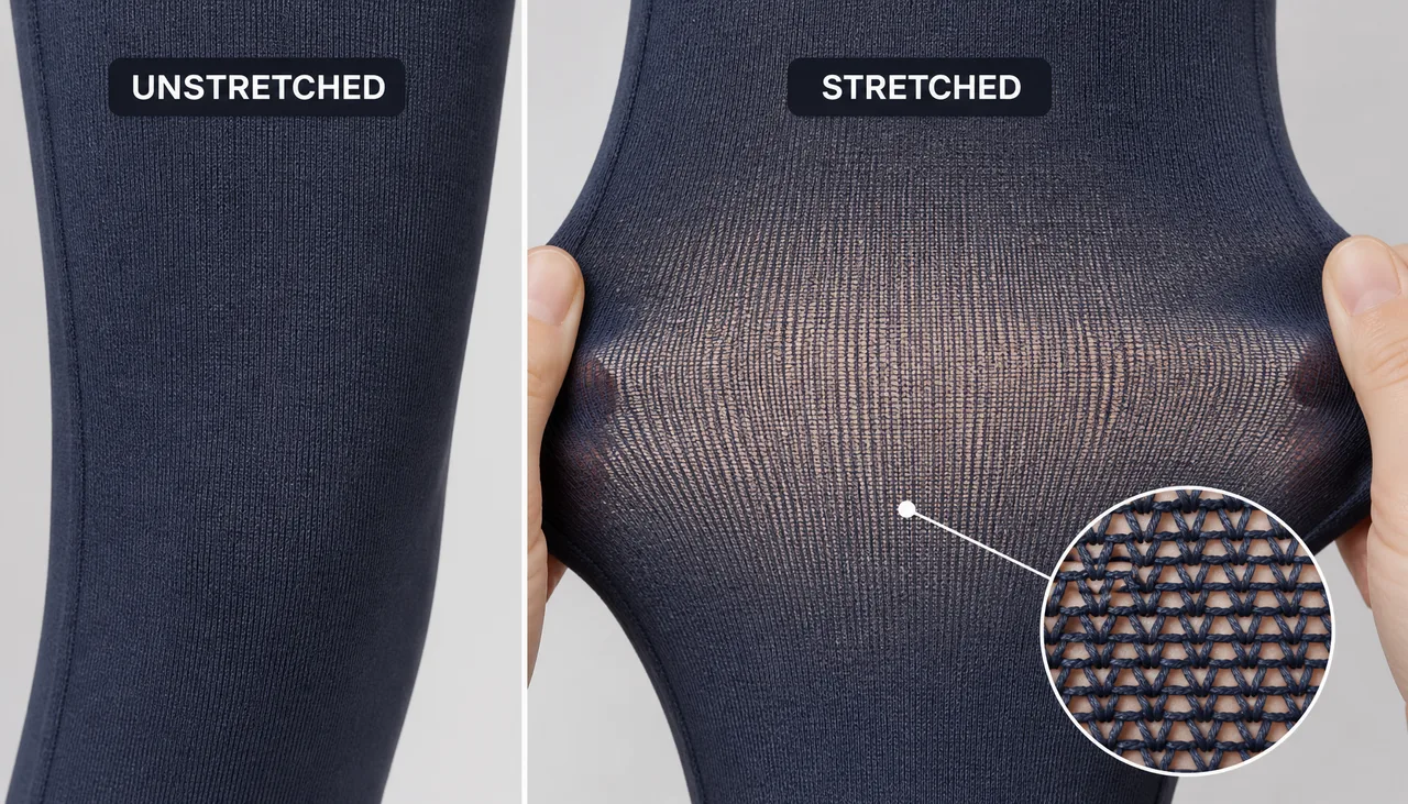 Stretch knitted fabric structure reference for squat coverage