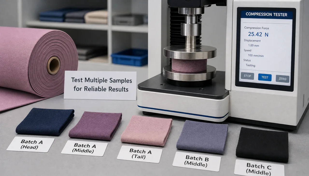 Knitted fabric being measured at a controlled extension