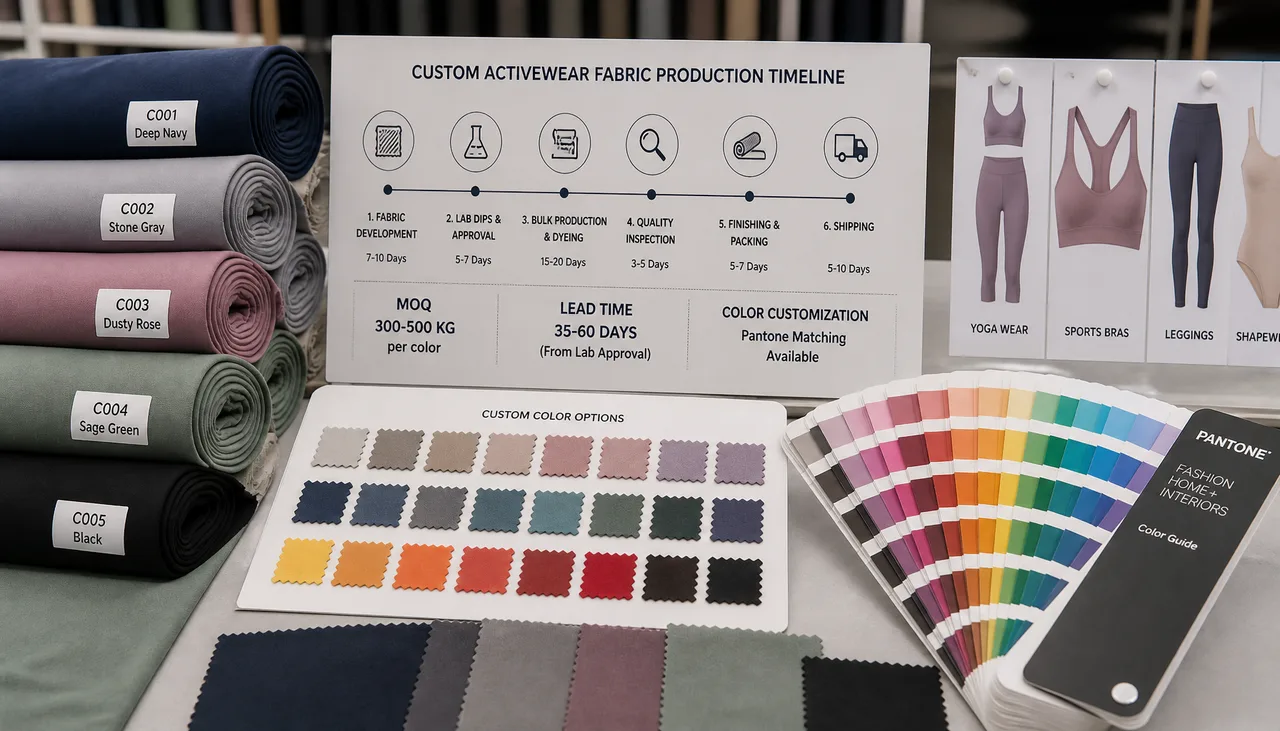 Illustration: Activewear fabric development plan showing color and production requirements