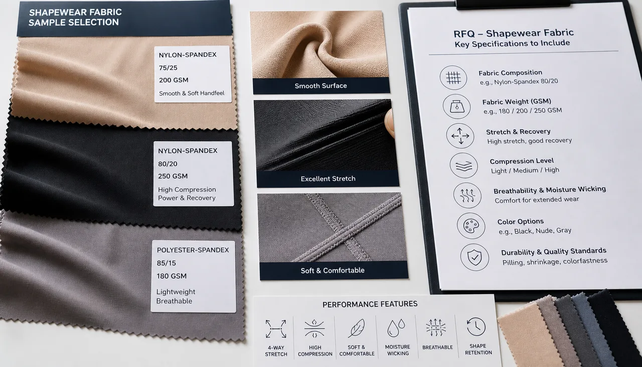 Shapewear stretch fabric samples prepared for an RFQ