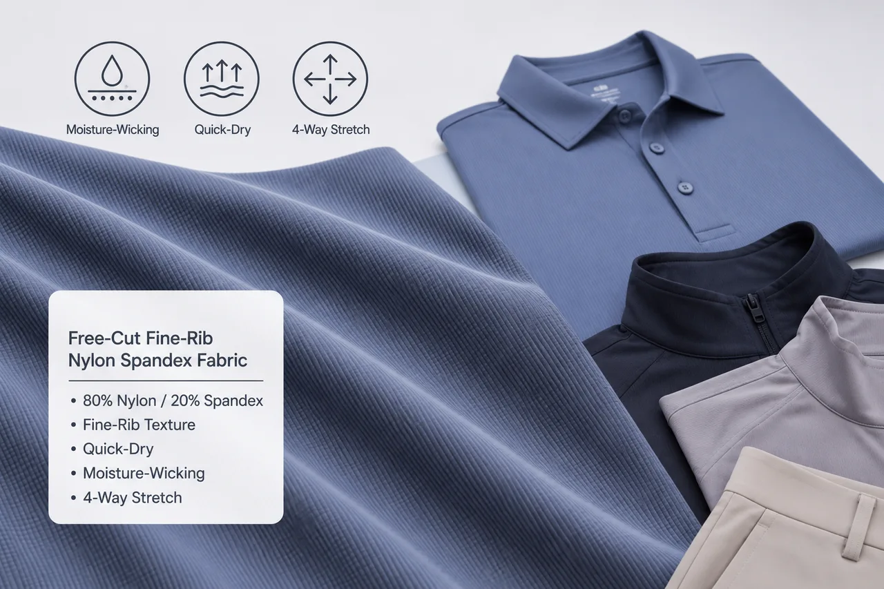 Fine-Rib Nylon Spandex for Performance Polo Shirts