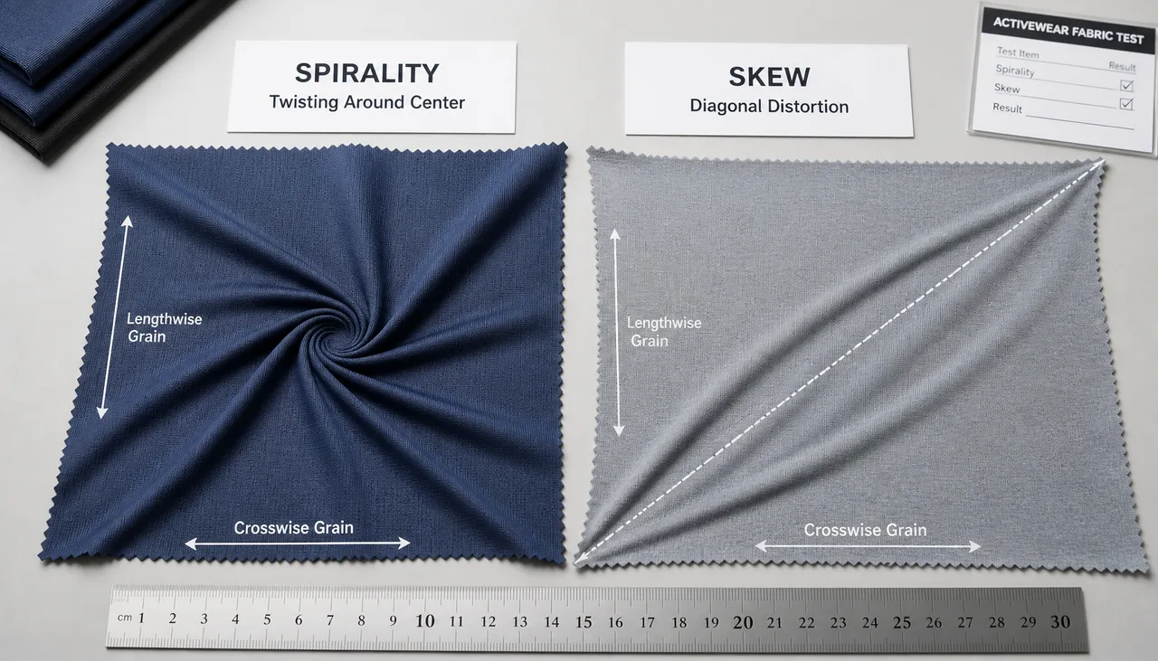 Illustration: Fabric alignment compared before and after a controlled wash procedure
