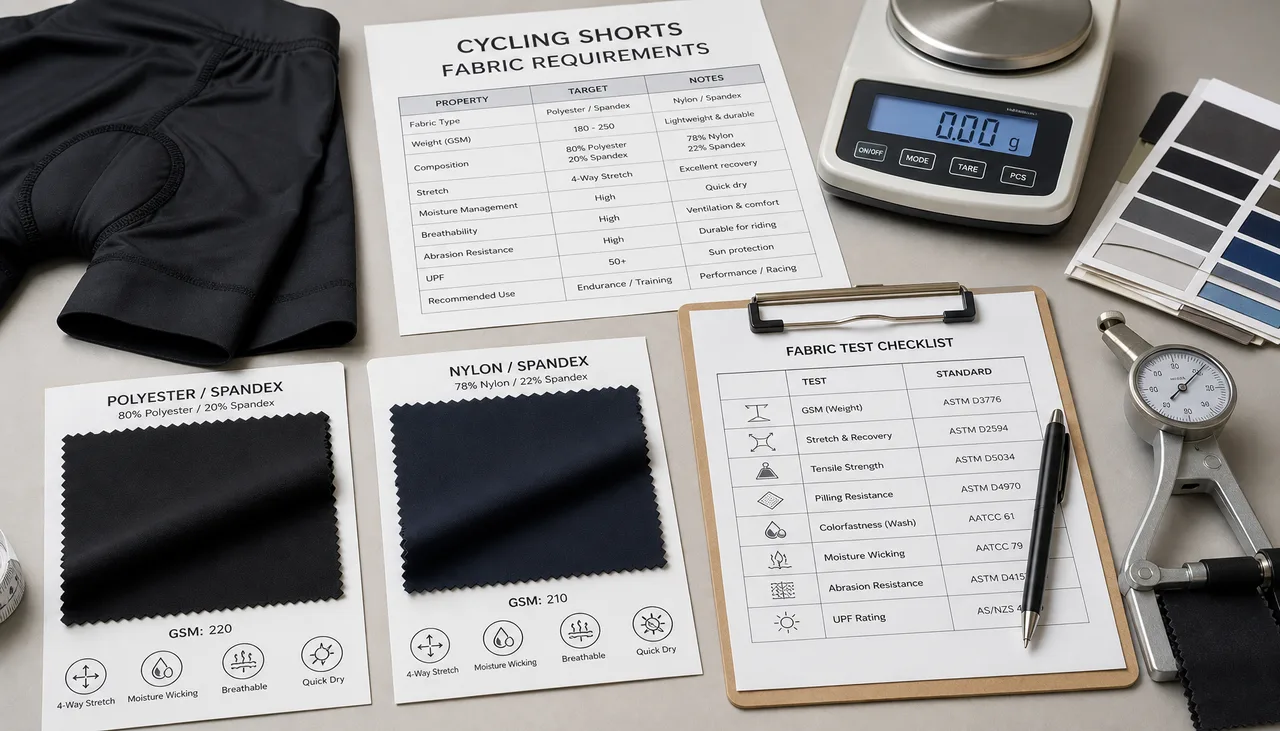 Cycling short panels showing different stretch and abrasion zones