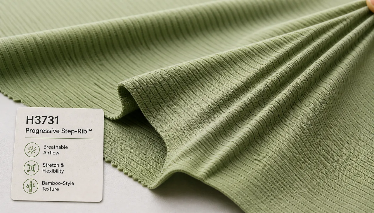 Step-rib textured fabric reference for performance apparel