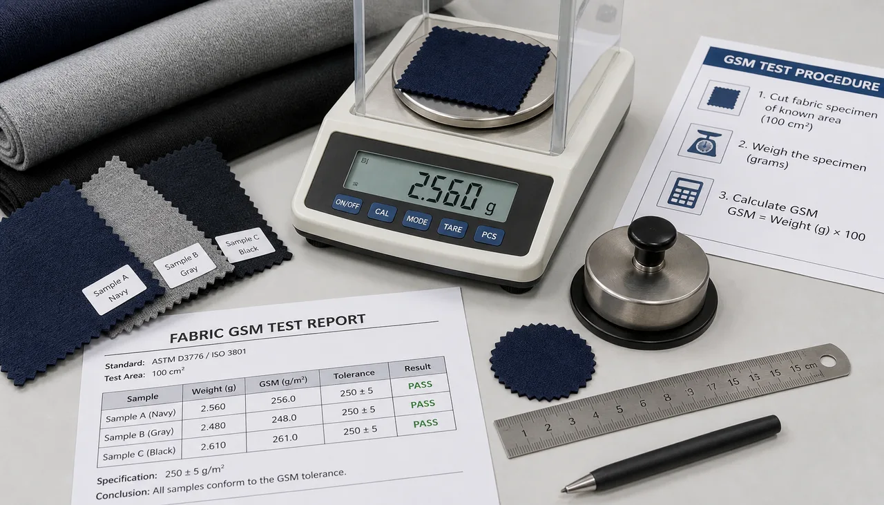 Finished knitted fabric sample prepared for GSM verification