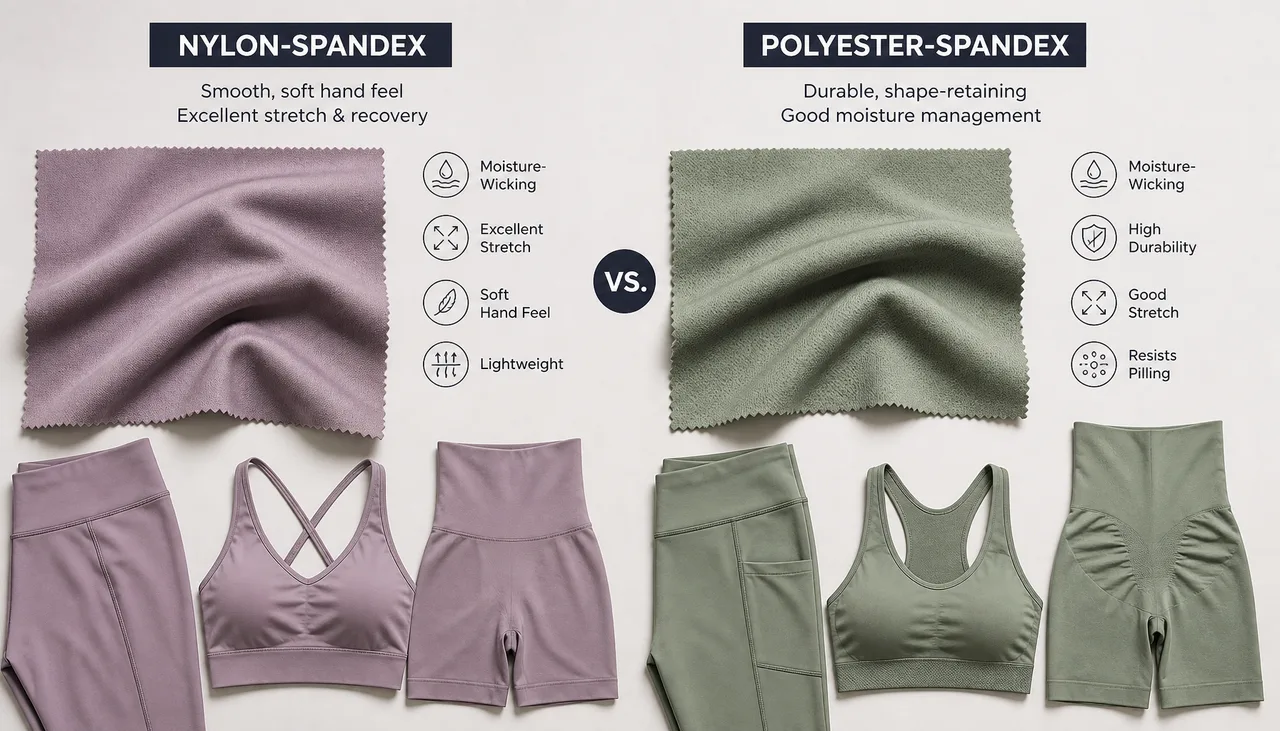 Nylon-spandex and polyester-spandex fabric comparison reference