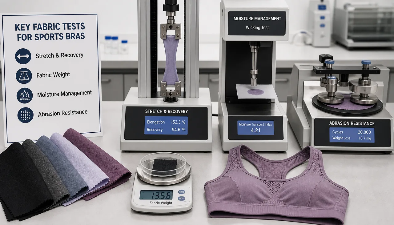 Sports-bra stretch fabric sample prepared for material testing