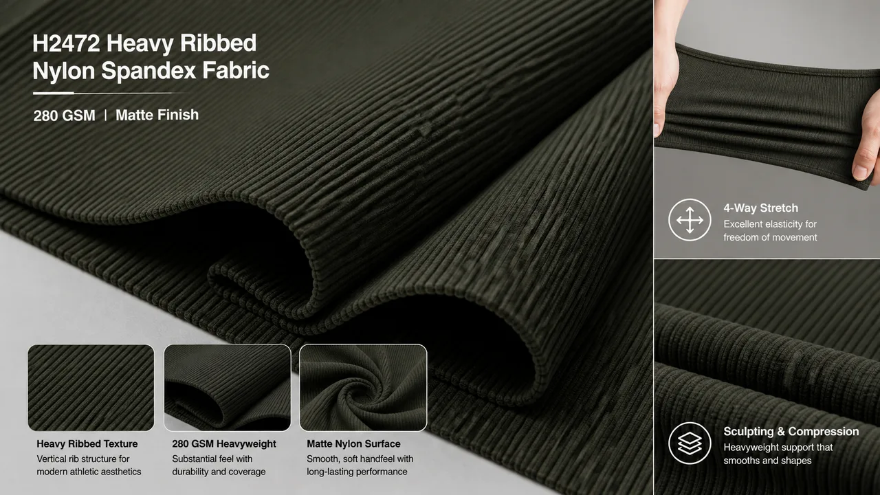 Close view of H2472 heavy ribbed activewear fabric
