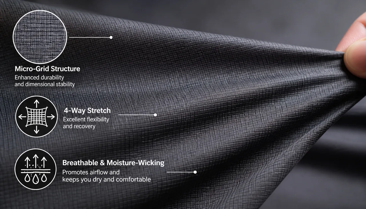 Close-up reference of micro-grid interlock fabric