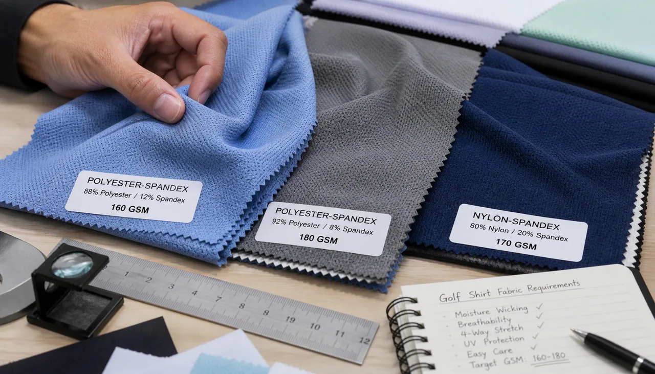 Textured performance knit assessed for a golf-shirt body panel