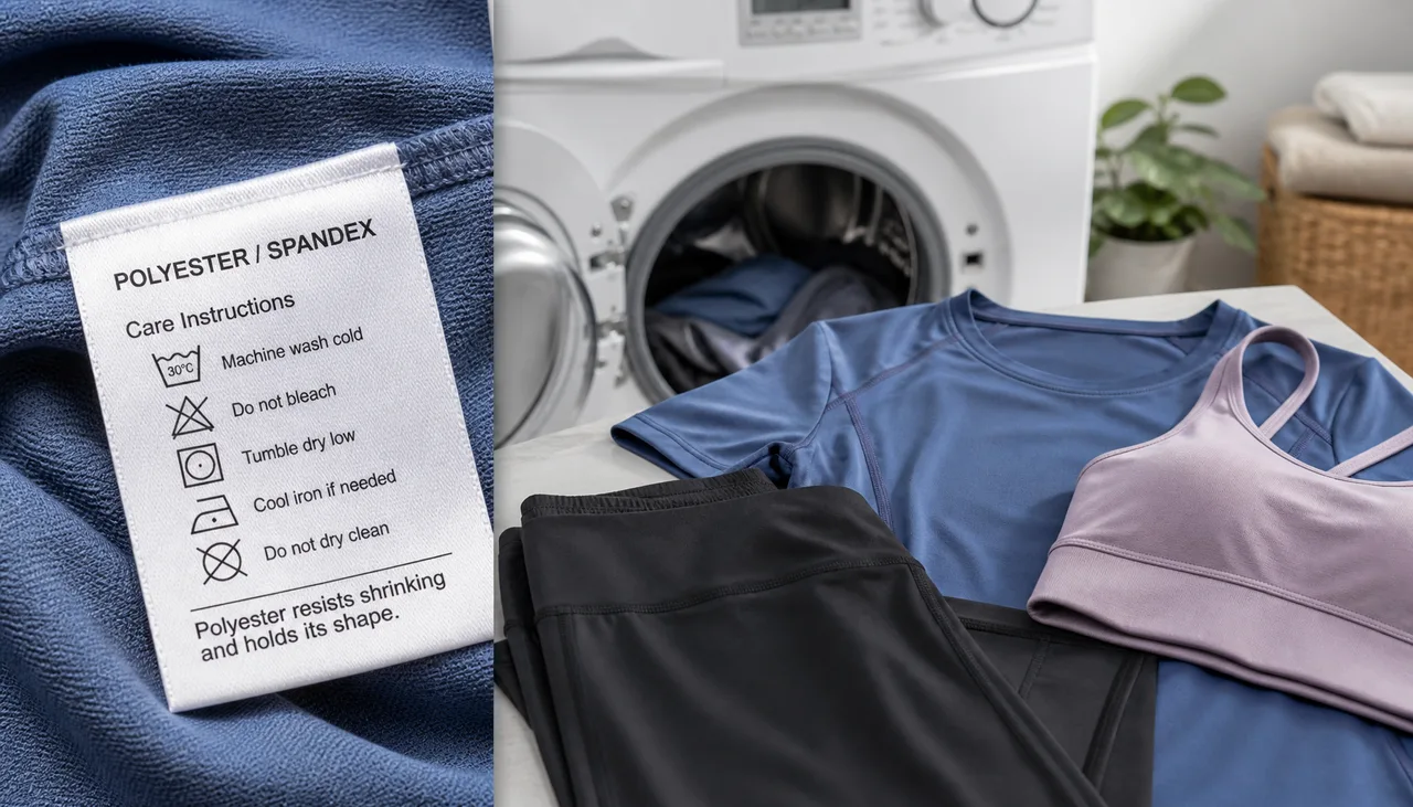 Illustration: Marked polyester fabric measured after laundering for dimensional change